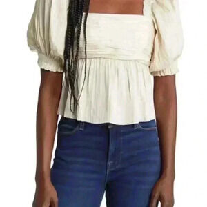 FRAME Puff Sleeve Square Neck Empire Waist Vanilla Blouse.